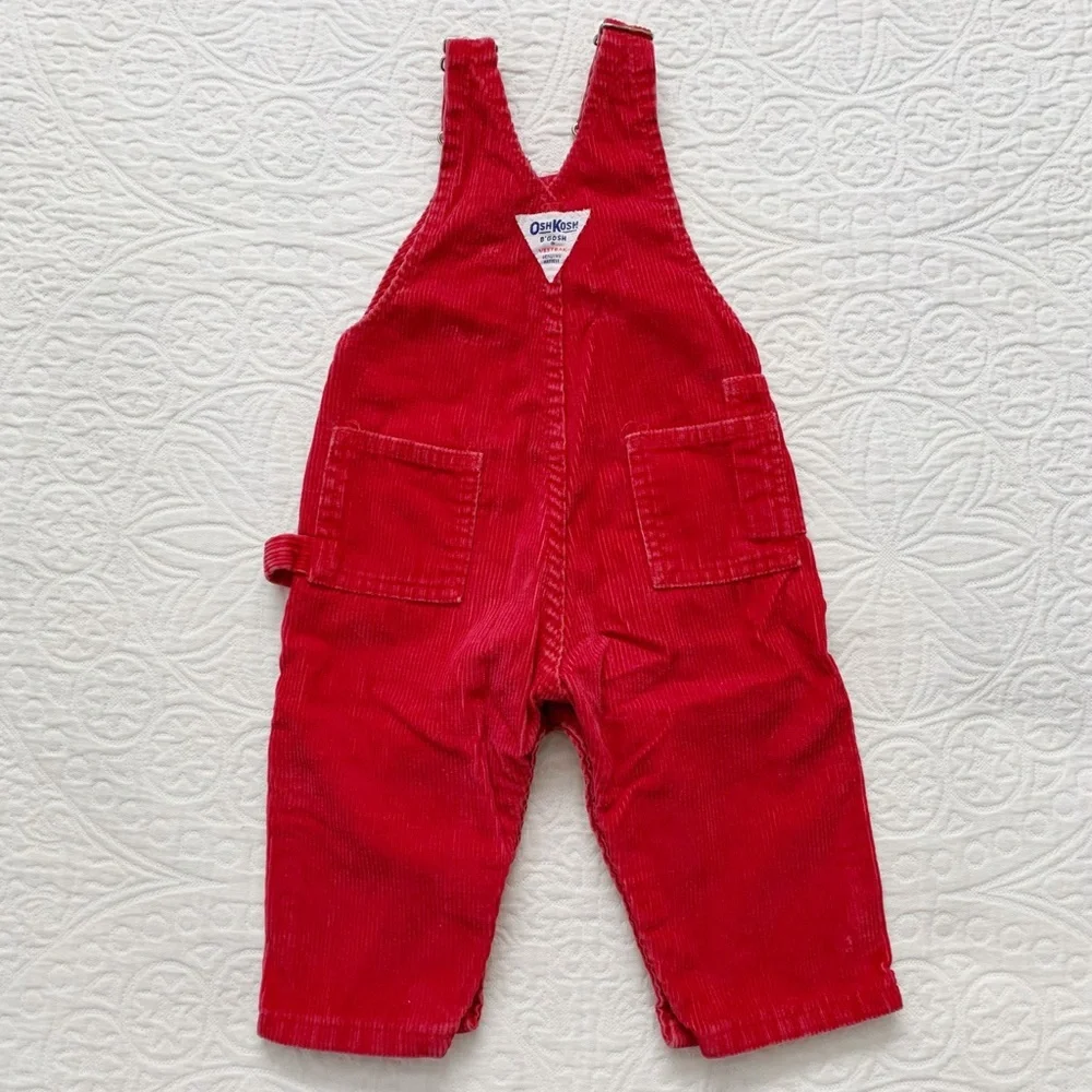 Vintage Union Made Osh‎ Kosh B'Gosh Red Corduroy Overalls (12 Months)